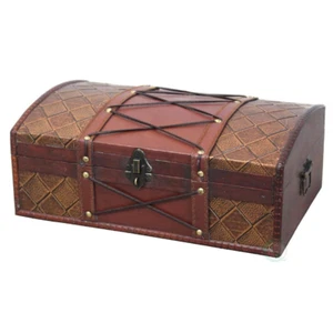 Lockable Wooden Pirate Treasure Chest/Box with Antique Cherry Faux Leather - Picture 1 of 12