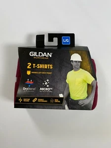 Mens Gildan Workwear Maroon Pocket T Shirts (2 Pack) Large L NEW! NWT - Picture 1 of 3