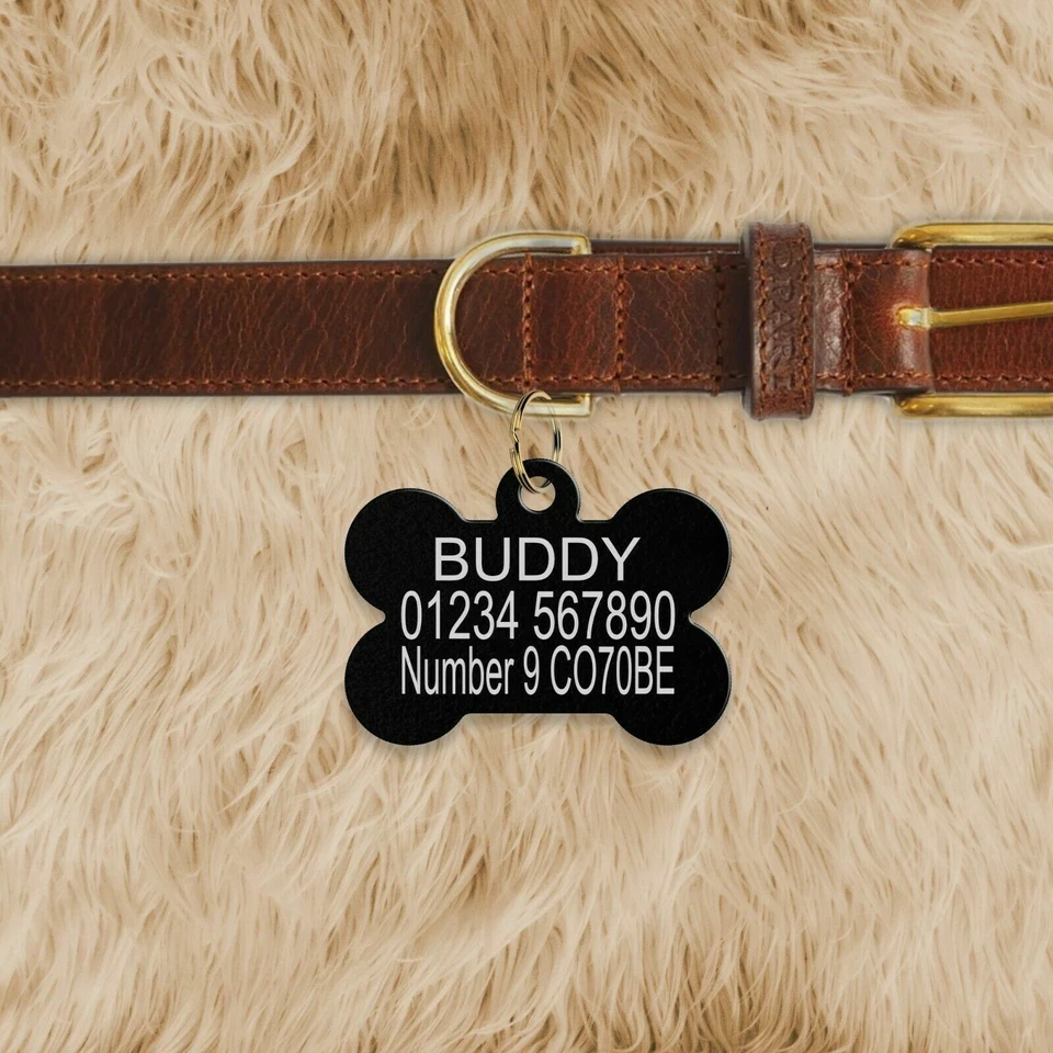 Personalised Black Bone Puppy Pet Paw ID Tags Dog / Cat Tag Name ENGRAVING - Image 1 of 1