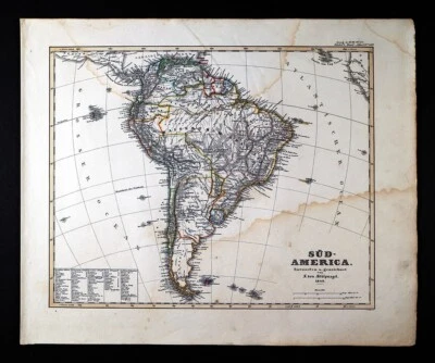 Mapa Stieler 1848 América del Sur Brasil Argentina Patagonia Chile Colombia Perú SA Foto 1 de 4