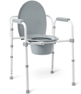 Medline 3-in-1 Steel Bedside Commode, Standard Seat, Sturdy Folding Frame, 7.5 - Picture 1 of 4