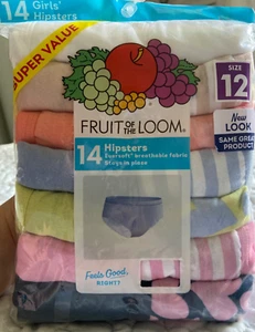 Fruit of The Loom Girls' Sz 12 Underwear 14pk Hipster 100% Cotton Multicolor - Picture 1 of 1