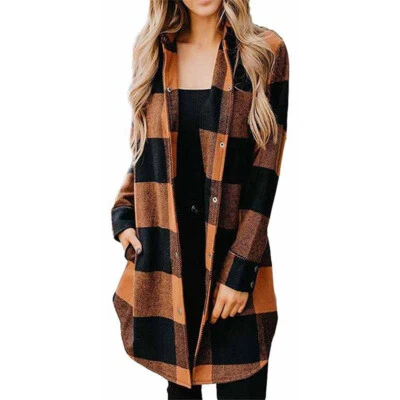 Plus Size Women's Ladies Long Sleeve Check Plaid Loose Casual Shirt Tops Blouse✿ - Image 1 of 4