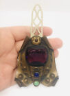 HUGE Arts & Crafts Faceted Amethyst Glass DRESS CLIP Artex Vintage Jewelry