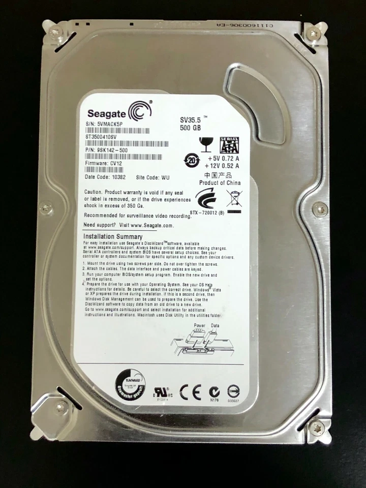 Seagate ST3500410SV 500GB 7.2K 3.5" SATA HDD – Enterprise Surveillance Drive - Image 1 of 1