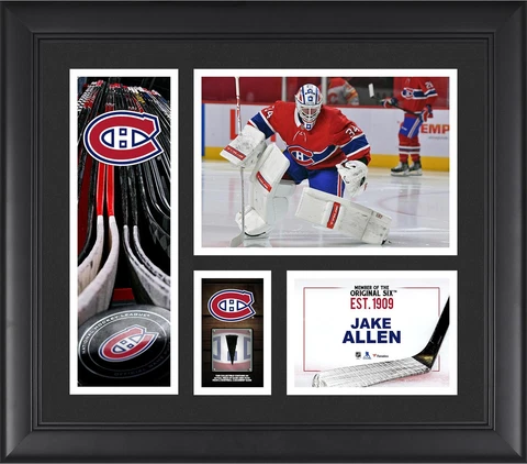 Jake Allen Montreal Canadiens FRMD 15" x 17" Collage with a Piece of GU Puck Cover