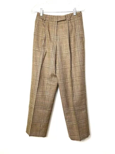 Talbots Petites Pants Women's Size 2 Plaid Brown Herringbone 100% Wool - Picture 1 of 15