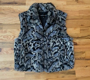 Adrienne Landau Rabbit Fur Animal Print Leopard Cheetah Multi Blue Gray Vest L - Picture 1 of 6