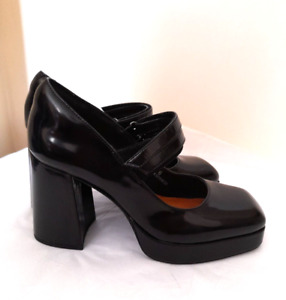 M&S NEW Mary Jane Black PATENT LEATHER Platform Heels Shoes 39 UK 6