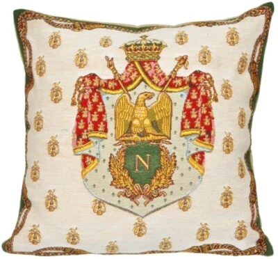 NAPOLEON ROYAL COAT OF ARMS 18" X 18" BELGIAN TAPESTRY CUSHION COVER + ZIP, 1786 - Image 1 of 4