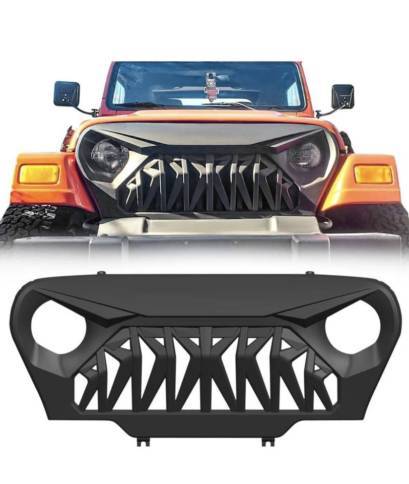 Front Shark Grille Compatible with Jeep Wrangler Rubicon Sahara Sport TJ - Image 1 of 3