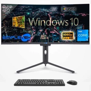 All in One i5 34" Curved FHD 60Hz Win10 4GB 240GB Computer Editing PC Gaming - Picture 1 of 10