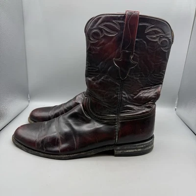 Vintage Lucchese Black Cherry Roper Leather Boots Men's Size 12 D Made in USA - Image 1 of 4