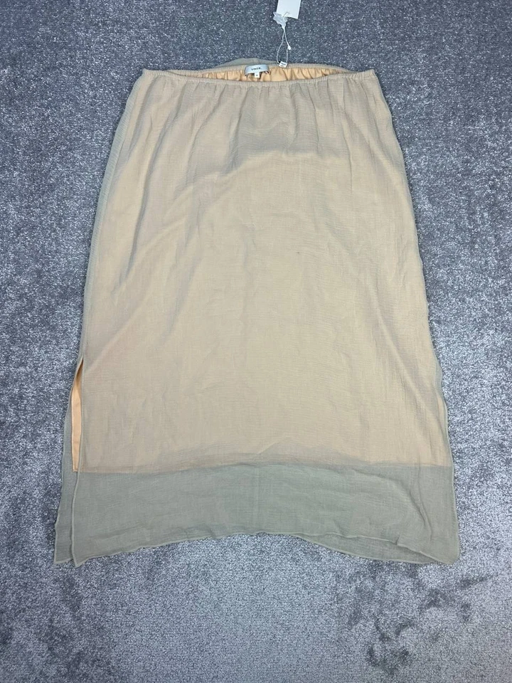 Saia Midi Vince Texturizada Dupla Camada Feminina XL Bege Algodão Forrado Fenda Lateral - Imagem 1 de 4