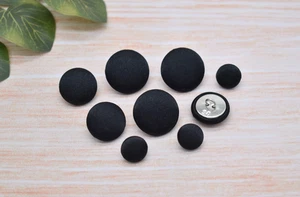Set of 5 Black Duchess Satin Fabric Covered Handmade Buttons - 12mm, 18mm, 22mm - Picture 1 of 8