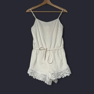 LeRose Stories Romper Womens Size XS Ivory Bridal Drawstring Adjusts Straps Lace - Picture 1 of 8