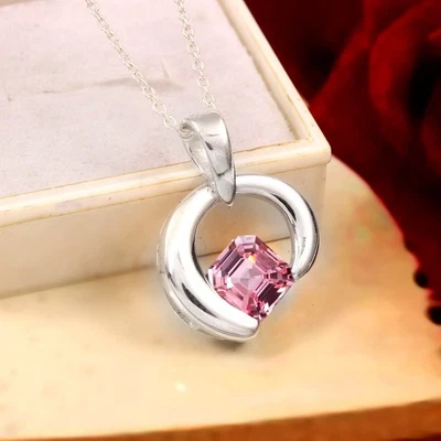 AAA Padparadscha Saphir Asscher Schnitt Anhänger, 925 Silber, September - Bild 1 von 4