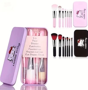 NEW OFFICIAL SANRIO HELLO KITTY 7 PIECE MAKE UP BRUSH & TIN SET LILAC BRUSHES - Picture 1 of 7
