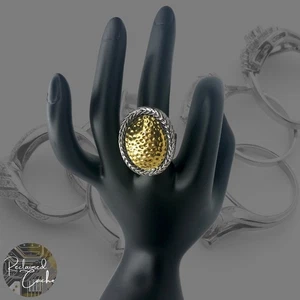 Silber Goldfarben Strukturiert Metall Oval Form Ring Legierung Modeschmuck Größe 7,5 - Bild 1 von 7