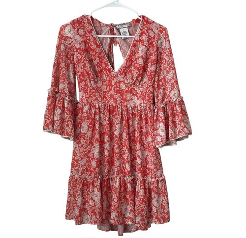 VALENTINO Abito rosso pomodoro volante A. Calin taglia S contadino boho maniche svasate schiena aperta corto