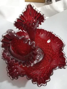 Replacement Pts For Fenton Red Iridescent Carnival Glass 3 Horn Diamond Epergne - Picture 1 of 10
