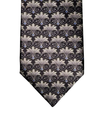 Corbata Valentino Negra Plata Gris Azul Floral Abstracta Seda Hecha en Italia Foto 1 de 4