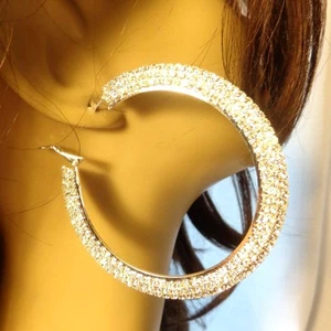 GROSSE 3 ZOLL CREOLEN DREIFACH KRISTALL CREOLEN SILBER ODER GOLDFARBEN - Bild 1 von 11