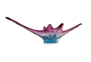 Gorgeous Bowl Dish Centerpiece Blue Cranberry Art Glass Murano Italy Vintage - Picture 1 of 11