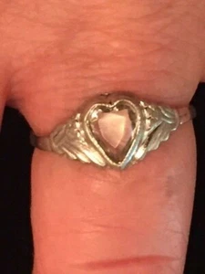 Clear Cz Crystal Heart Band 925 Sterling Silver Sz 7 Ring Vintage - Picture 1 of 12