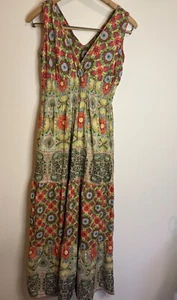 Maxi Vestido Boho Con Volantes en Niveles Cuello en V Floral Retazos Algodón Colorido M Cottage - Imagen 1 de 4