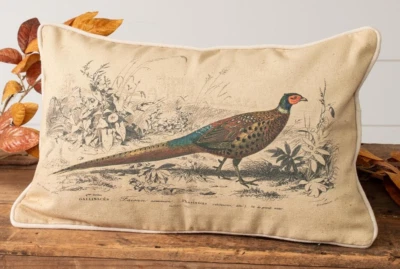 NEW PRIMITIVE Farmhouse PHEASANT PILLOW Beige Traditional Cotton 10"H x 16"W - Image 1 of 3