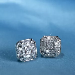 18k white gold gf made with SWAROVSKI crystal square pattern stud earrings 11mm - Picture 1 of 7