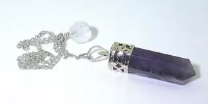 Péndulo de Cristal Amatista Redondo Color Plata Cadena Reiki Metafísico EBS4750 - Imagen 1 de 1