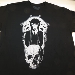 WEDNESDAY ADDAMS COFFIN SKULL TEE T SHIRT Mens L Black goth gotic adams - Picture 1 of 4