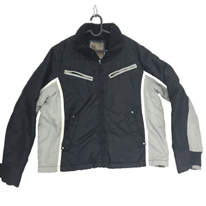 BKE Buckle Jacket Women Large Black Gray Nylon Full Zip Pockets Sherpa Collar - Picture 1 of 12