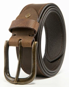 Men’s Top Grain Leather Belts Casual Jeans Solid Belts for Men 1.5inch Width - Picture 1 of 24