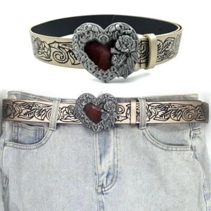 Fashion Punk Love PU Leather Women's Belt Gothic Black Rose Embossed Belt Hot K8 - Picture 1 of 10
