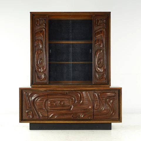 Witco Style Pulaski Oceanic Mid Century Buffet and Hutch China Cabinet Cover