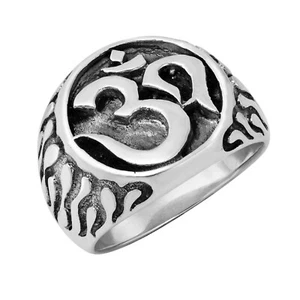 Flaming Aum or Om Symbol Detailed Sterling Silver Ring-10 - Picture 1 of 5