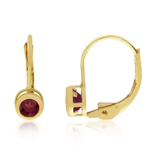 14k Yellow Gold 4mm Garnet Bezel Leverback Earrings - Picture 1 of 2
