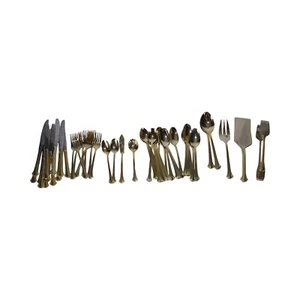 55 Pc Huge Set Lot Stainless Steel China Flatware Silverware Gold Tone Vintage - Picture 1 of 10