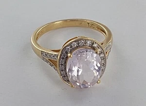14K YELLOW GOLD-size 7 WITH 2CT PINK MORGANITE SUROUNDED BY CLEAR STONES - Picture 1 of 7