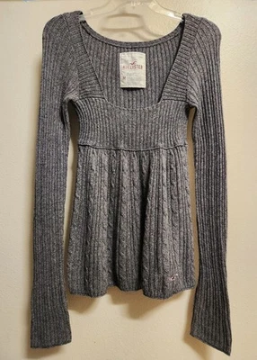 Vintage Y2K HOLLISTER Babydoll Sweater Cable Knit M Bella Swan Grey RARE HTF - Image 1 of 2