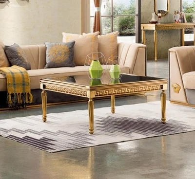 Mesa de centro dorada de lujo - Tapa de vidrio, base de madera maciza - NUEVA Foto 1 de 2