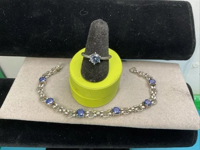 套装 复古 ALE 紫水晶 {已测试} 网球手链 尺寸 7.5 带戒指 尺寸 8 — 第 1/4 张图片