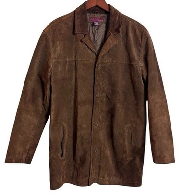 Vintage 90s Y2K Merona Men's Brown 100% Suede Leather Jacket Coat Size Medium - Image 1 of 4