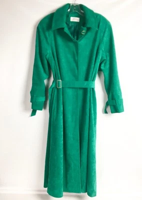 Lilli Ann Collection Womens 10 12 Large Trench Coat Green Ultra Suede Vtg 80s - Image 1 of 4