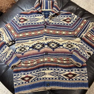 American Eagle Sweater Mens XL Cardigan Shawl Collar Southwestern Heavy Knit - Image 1 of 4