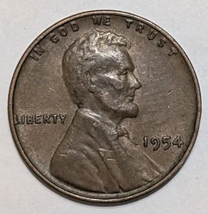 1954 Lincoln Wheat Cent XF Extra Fine, Reverse Large Die Chip Mint Error - Picture 1 of 3