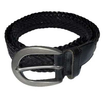 Cinturón tejido trenzado de cuero negro vintage COACH 8519 para mujer hebilla de latón plateado Foto 1 de 4